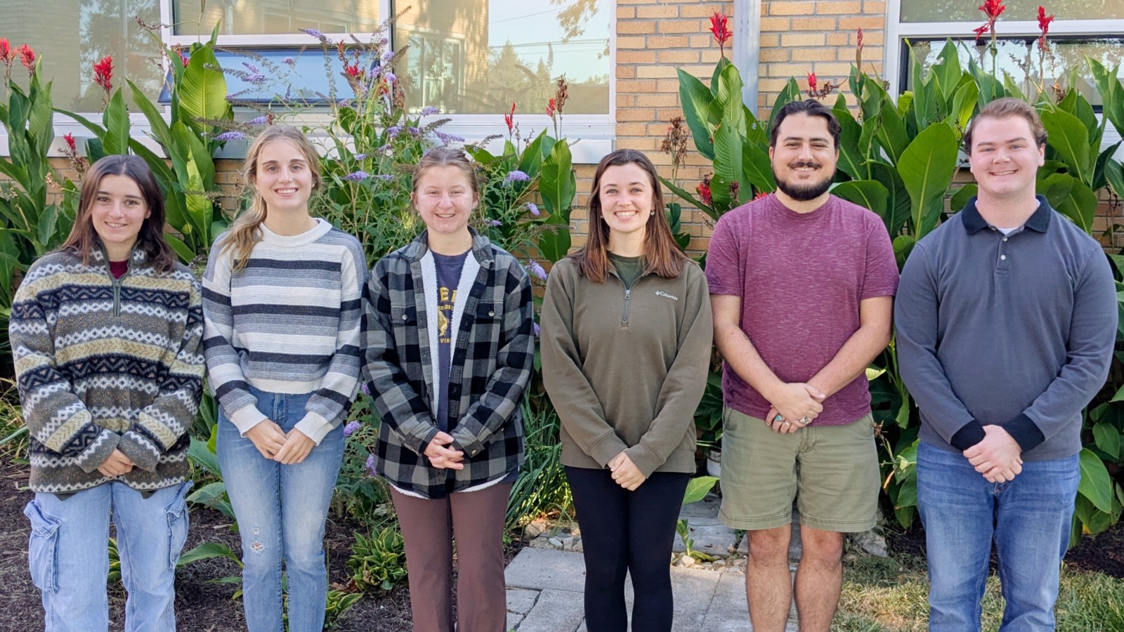 Group photo of new AELers Reagan Oller, Alexa Howard, Sophia Holupka, Abbie Duimering, Braden DeMatteo, and David Drinko