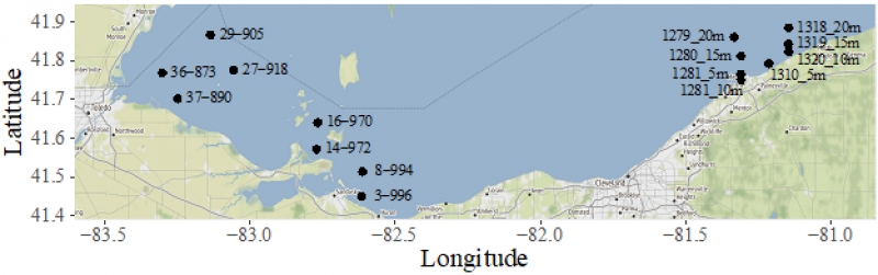 Lake Erie Ohio shoreline with LEPAS sites