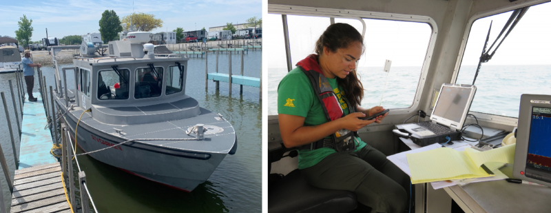 Left: RV Carmen; Right: Alex Cabanelas Bermudez working on the RV Carmen