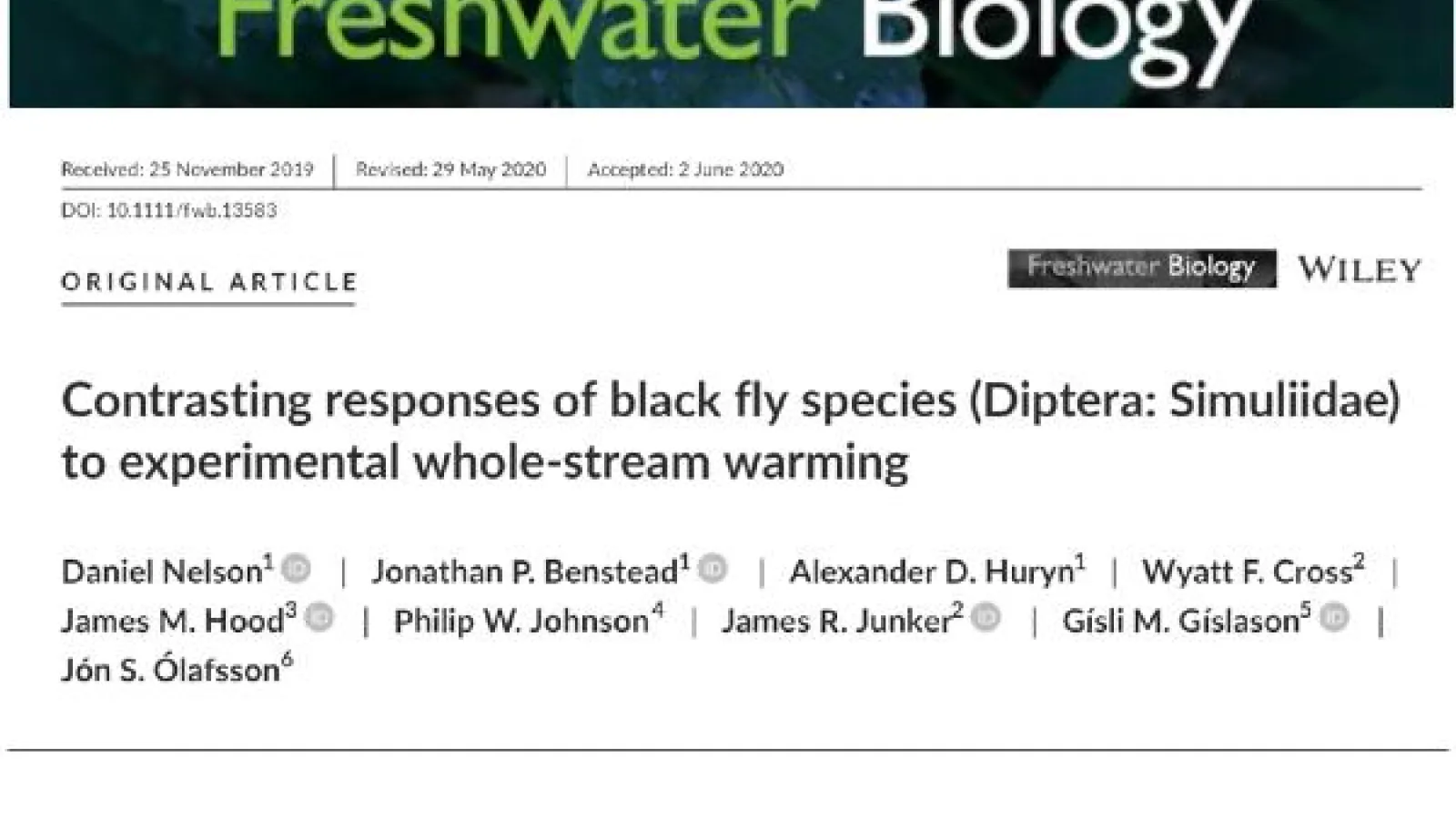 Freshwater Biology Publication header