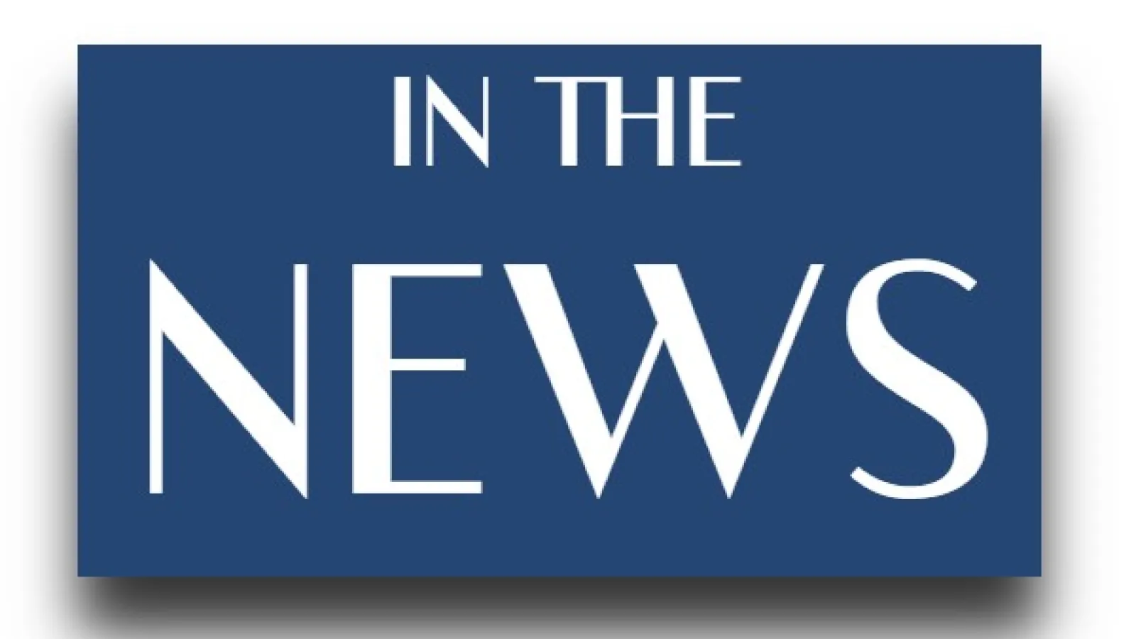 white text over a blue background, text reads: "In the news"