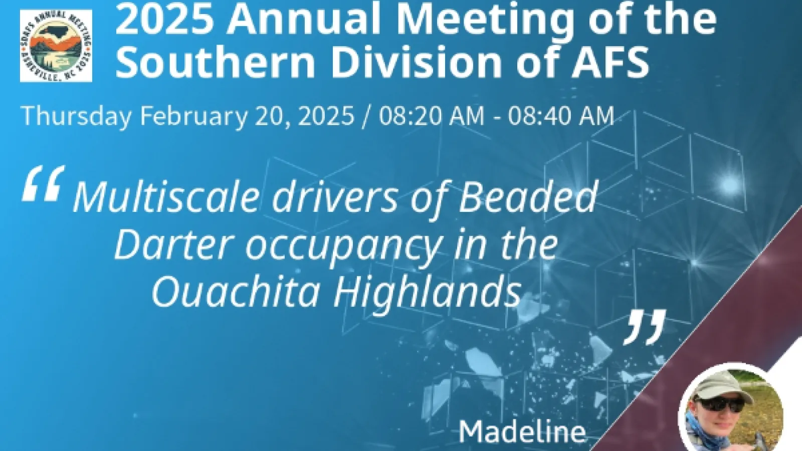 Slide with Madeline's talk title and conference logo and branding
