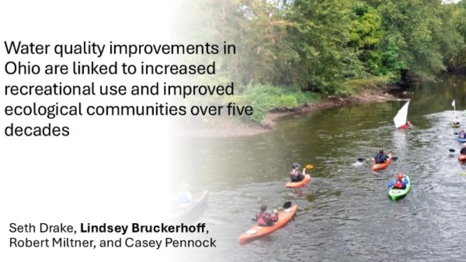 First slide of Dr. Bruckerhoff's talk, photo of kayakers in a river overlaid with talk title