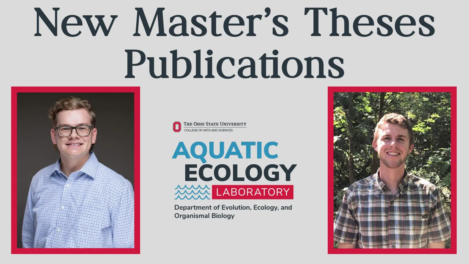 Text: New Master's Theses Publications; headshots of Jacob Bentley and Justin Furby; AEL logo