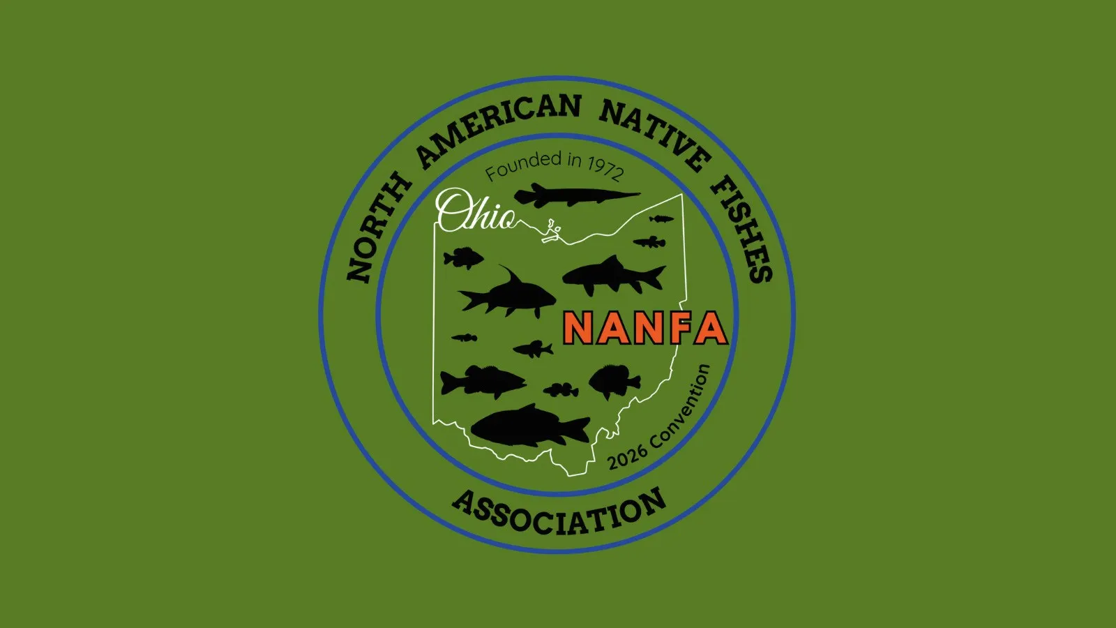 NANFA 2026 logo: fish silhouettes in an outline of Ohio with text
