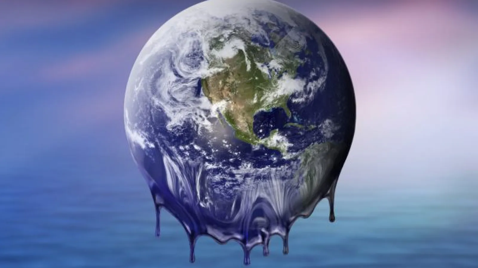 planet earth melting over an ocean