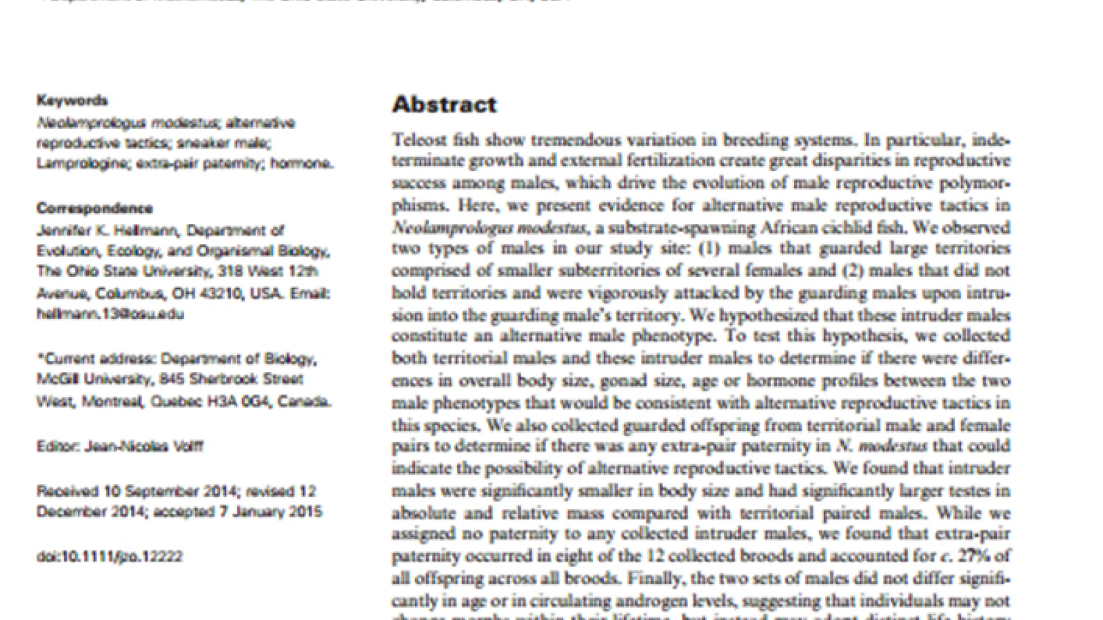 Sneak peek at Journal of Zoology article