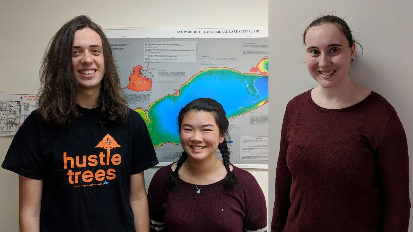 High school researchers Ben (left) and Michalea (center) and Post-doctoral researcher Andrea (right)