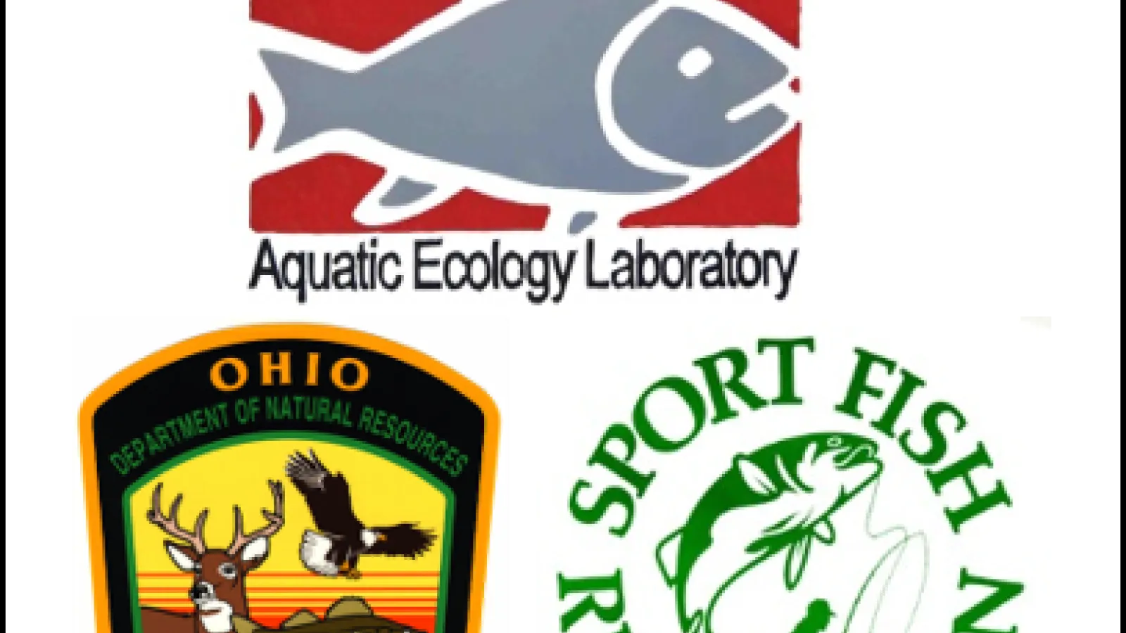logos for OSU's Aquatic Ecology Laboratory, Ohio Department of Natural Resources's Division of Wildlife, and the Sport Fish Restoration.