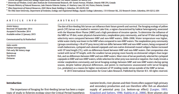 Ludsin and colleagues publish in Journal of Great Lakes Research