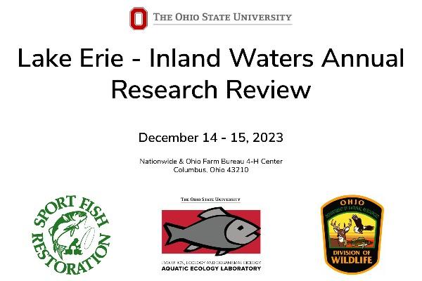 Text: The Ohio State University [logo], Lake Erie - Inland Waters Annual Research Review; Logos: Sport Fish Restoration, AEL, & Ohio Division of Wildlife