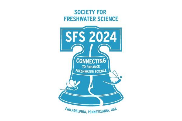 SFS 2024 Meeting Logo drawing of Liberty bell with stylized mayflies in the foreground
