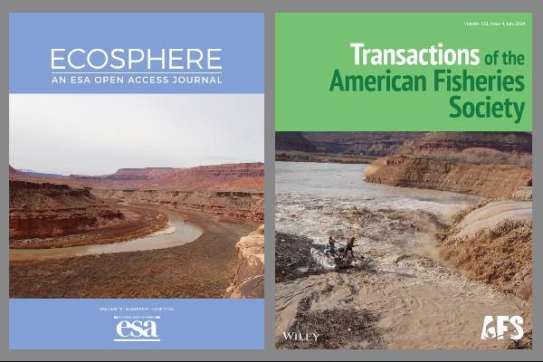 Ecosphere and Transactions of the American Fisheries Society journal covers, each depicting the San Juan River in Utah