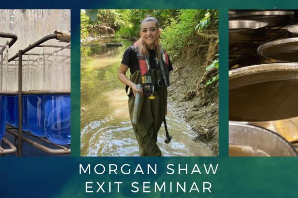 Morgan Shaw in a stream, text: Morgan Shaw Exit Seminar