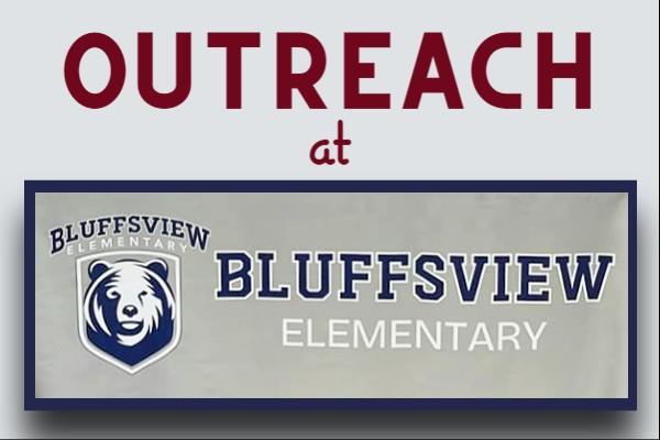 text: outreach at Bluffsview Elementary; image: school bear logo