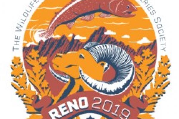 American Fisheries Society and The Wildlife Society 2019 Joint Annual Conference Logo Yellow and red logo with a ram's head and trout