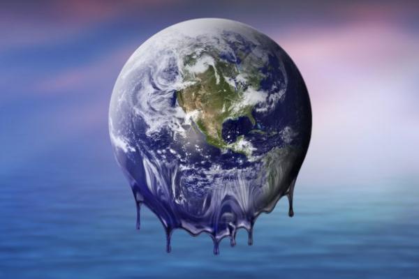 planet earth melting over an ocean