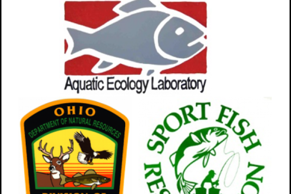 Logos for Aquatic Ecology Laboratory, ODNR Division of Wildlife, and Sport Fish Restoration. logos for OSU's Aquatic Ecology Laboratory, Ohio Department of Natural Resources's Division of Wildlife, and the Sport Fish Restoration.