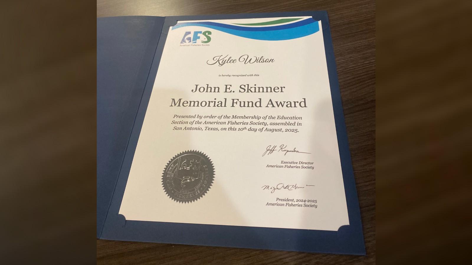 Kylee Wilson's Skinner Award